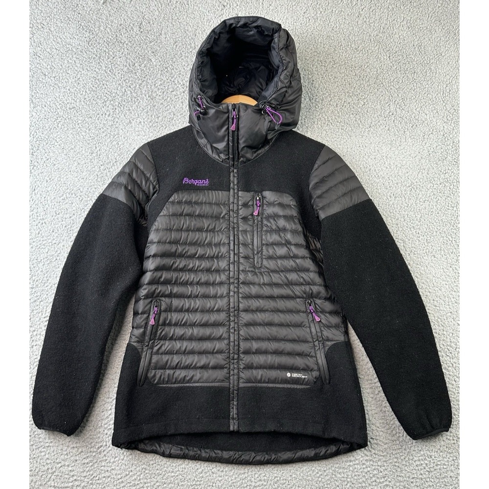 Bergans of Norway Osen Down/Wool Jacket Women Small Black Hooded Full Zip Pertex